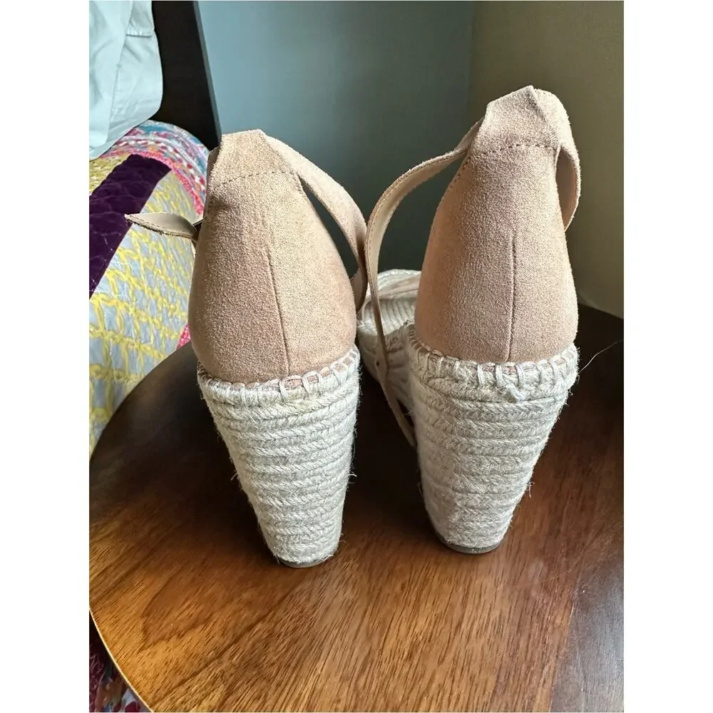INC Catiana Espadrille Wedge Sandals Tan Suede 8.5M NWOB Summer Neutral